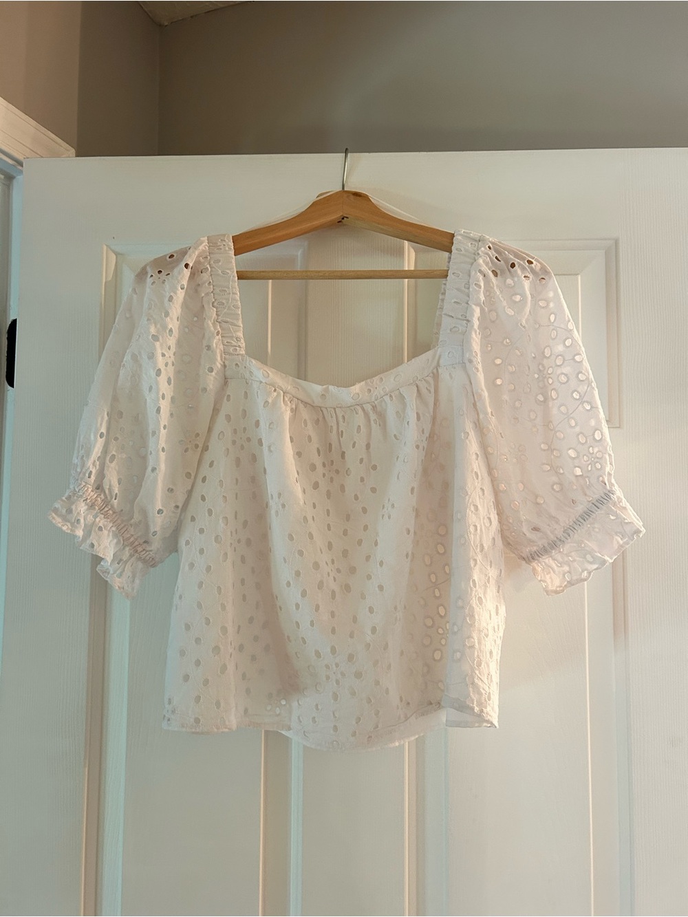1. State White Eyelet Square Neck Puff Sleeve Top